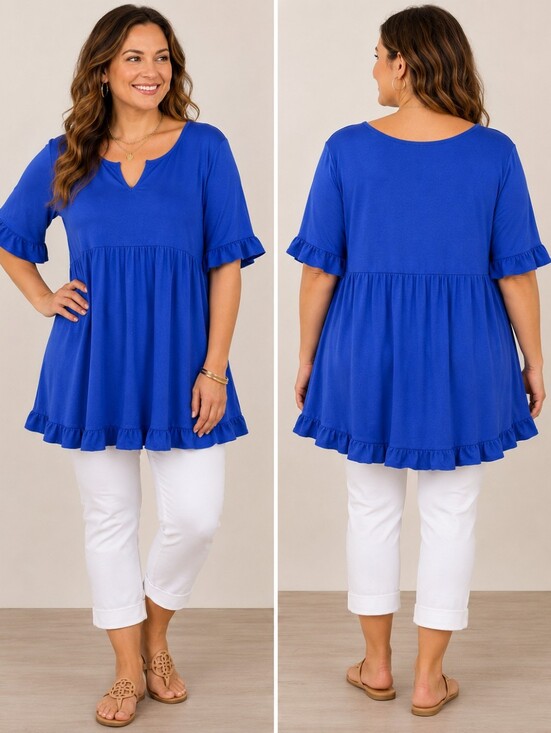 HEIMISH USA Tops - Heimish USA Royal Blue Ruffle Hem Babydoll Tunic Top Large A-227